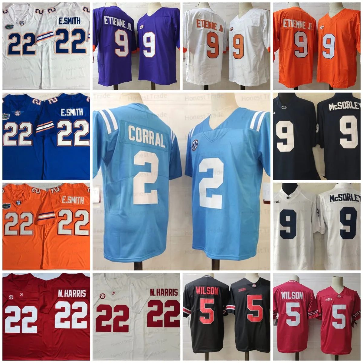 NCAA American College Nee Wear Harris Football Jersey 22 Emmitt Smith Corral Newton Trace Mcsorley 9 Travis Etienne Jr. Wilson