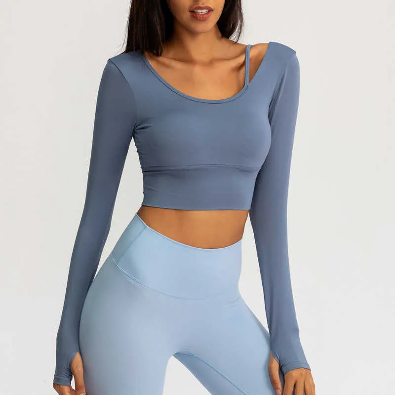 Haut de Yoga pour femmes, soutien-gorge de sport, costume Fiess, trou pour le pouce, T-shirt de course à manches longues, dos en U, chemise d'entraînement Sexy à la mode