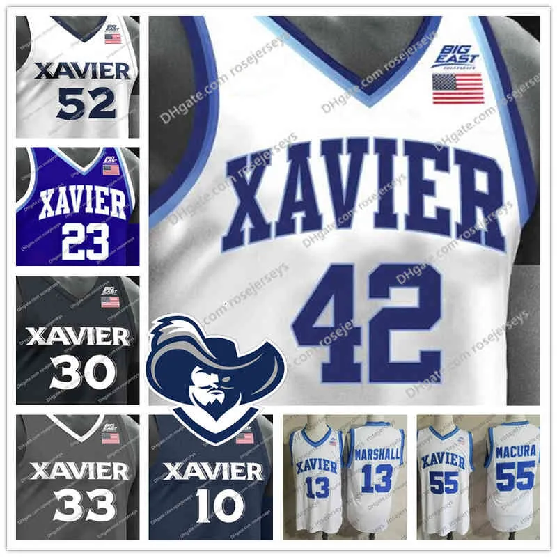 NCAA Xavier Musketeers #2 Kyle Castlin 4 Elias Harden 32 Ryan Wellage 35 Zach Hankins White Grey Blue Blue Black Jersey S-4xl