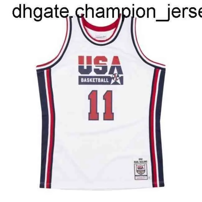 Usa Basketball Karl Malone Mitchell Ness Branco 1992 Dream Team Top Jersey Colete Costurado Retrocesso