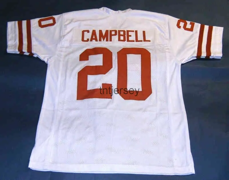 MIT Billiga anpassade Earl Campbell Texas Longhorns White Jersey Stitched Lägg till valfritt namnnummer