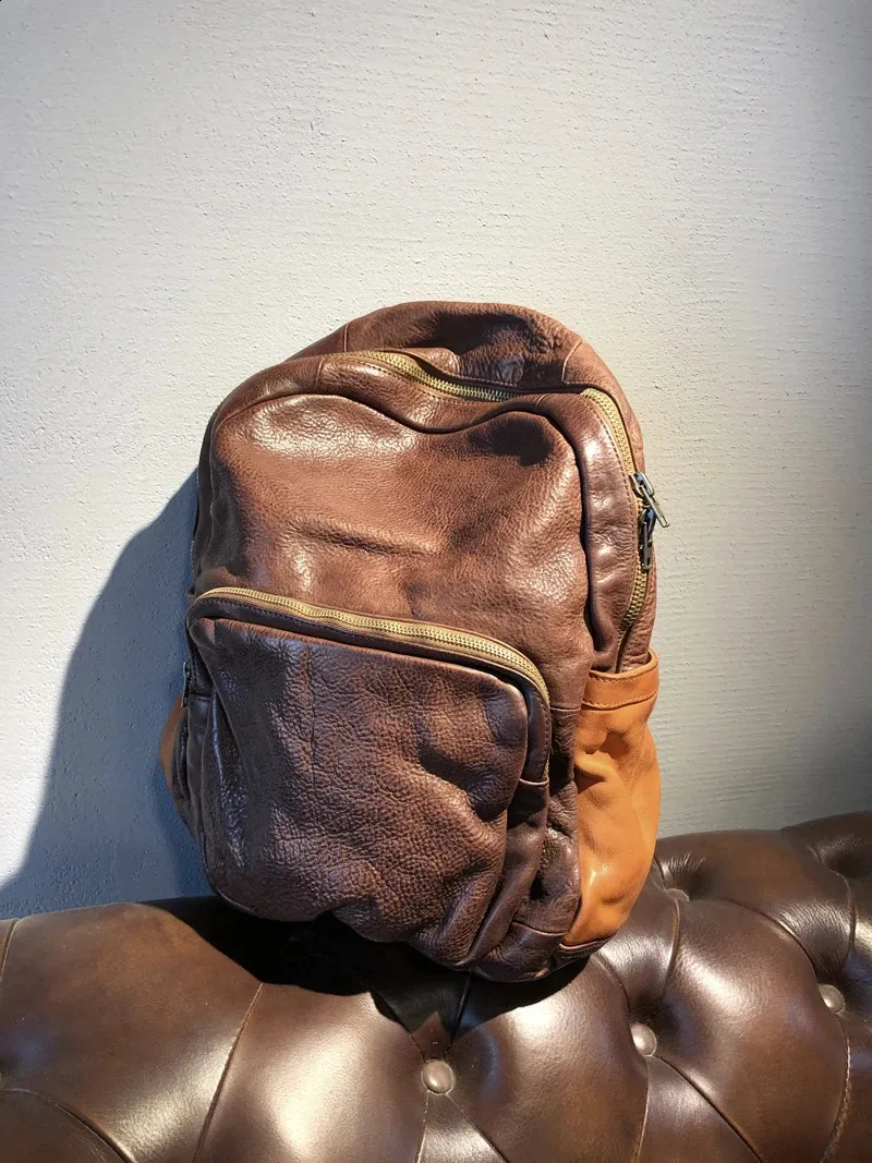 3 Handmade Thick Mens Large Capacity Outdoor Travel Backpack Laptop Retro Brown Coffee Leather Shoulder Bag 240918 4_voghion.com