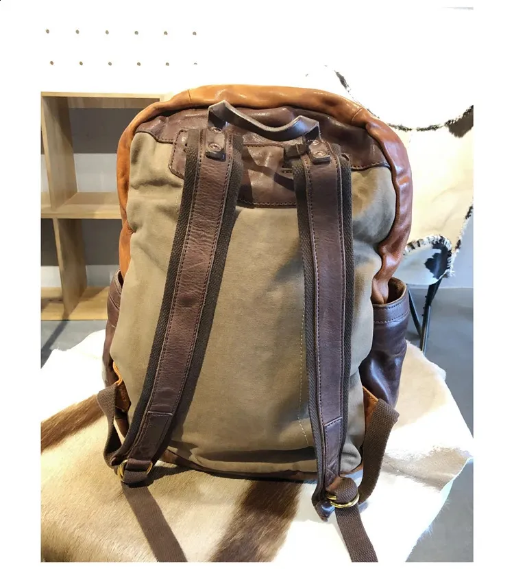 3 Handmade Thick Mens Large Capacity Outdoor Travel Backpack Laptop Retro Brown Coffee Leather Shoulder Bag 240918 4_voghion.com