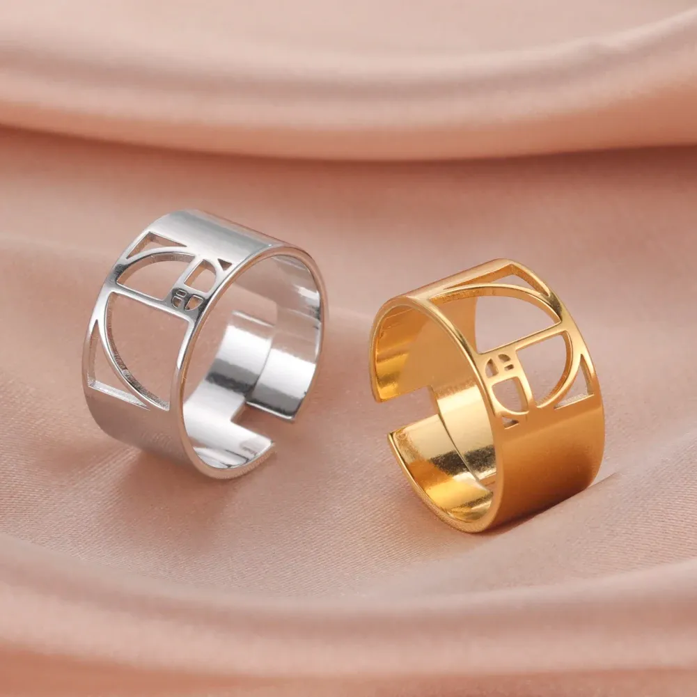 Fibonacci spiralförhållande ringar för kvinnor män 14k gul guld färg justerbar geometri matematik finger ring smycken gåvor