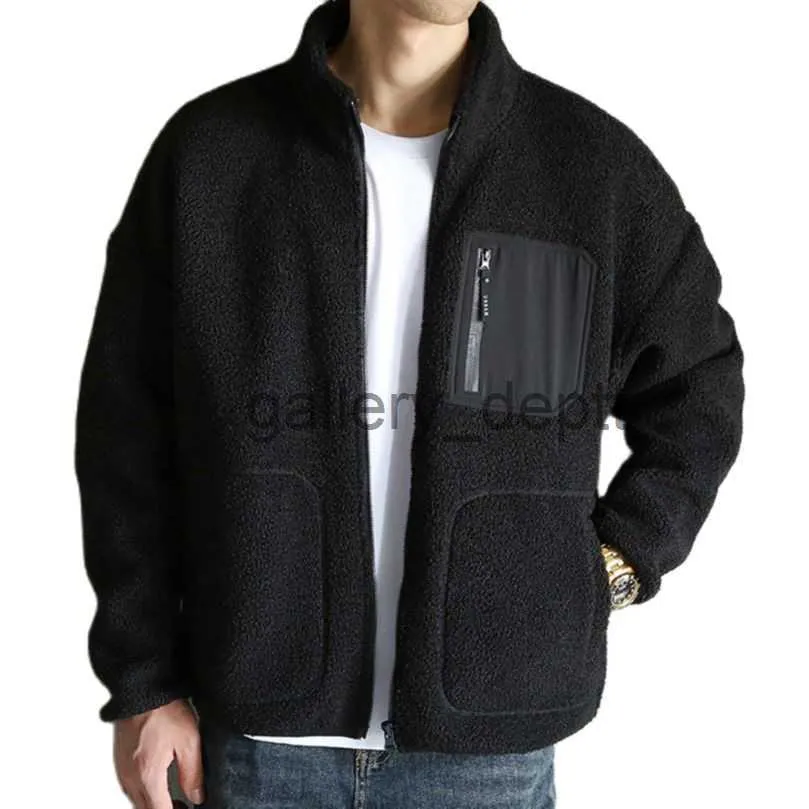 Men's Jackets Fleece Teddy Jacket Men Techwear Warm Boys Jackets Pocket Zipper Cardigan Trendy Stand Collar Coat 2023 Spring Autumn Winter J230914