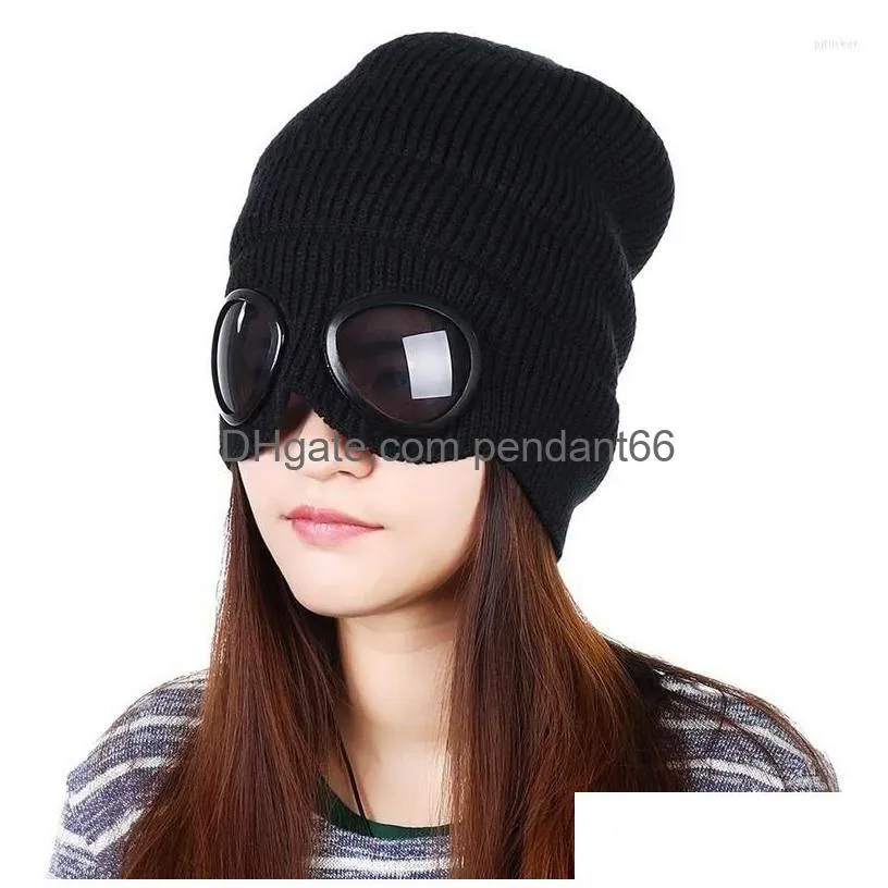 Bufanda de diseñador Beanie Cp Hat Beaniebeanies 2022 Gafas de invierno Sombrero Cp Punto acanalado Lente Beanie Street Hip Hop Punto grueso