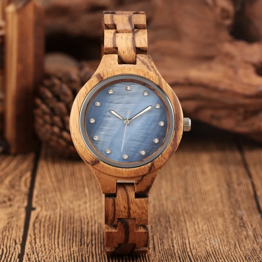 Orologi da donna S affascinante conciso quadrante blu al quarzo da donna in legno regolabile cinturino da polso Reloj Mujer 230103