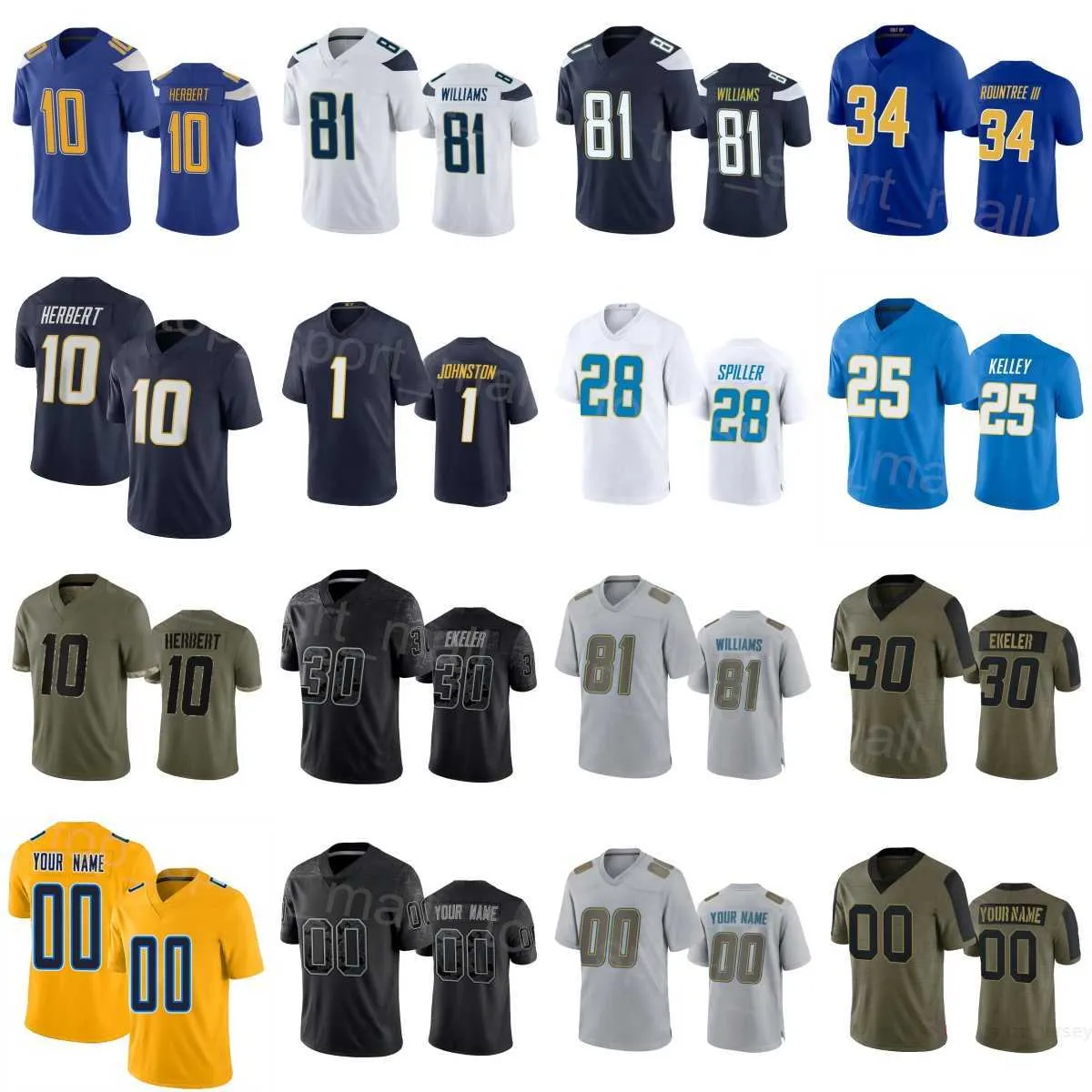 Piłka nożna 10 mężczyzn Kids Women Justin Herbert Jerseys 30 Austin Ekeler 25 Joshua Kelley 28 Isaiah Spiller 34 Larry Rountree III 81 Mike Williams