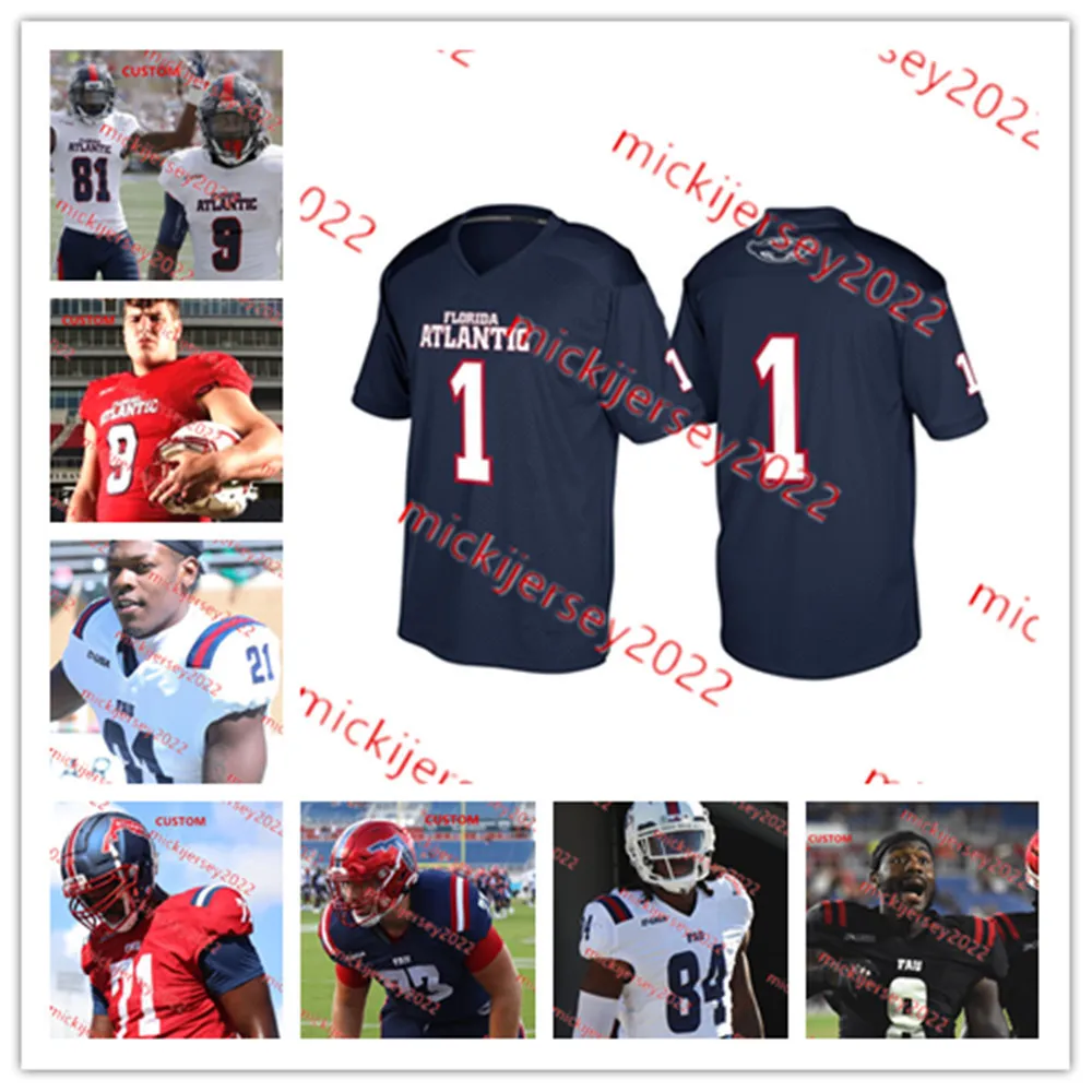 Jahbari Hill Xavier Peters Fau Owls Football Jersey Eddie Williams Jordon Sandlin Doug Johnson Jr. Courtney McBride Justin McKithen Florida Atlantic Owls Jerseys