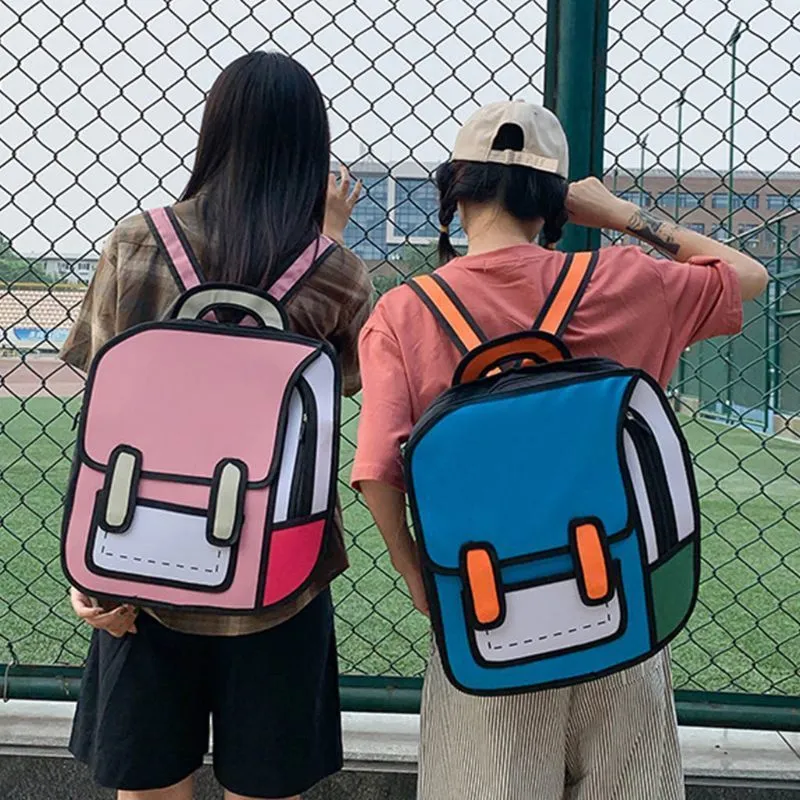 Cartoon Backpack for Creative Women - 2D Drawing Comic Bookbag School Bag 230506 1c44