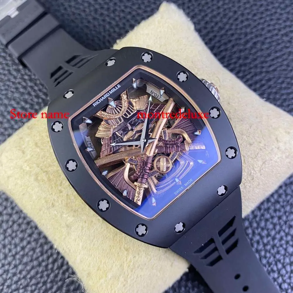 Zegarek designerski RM47 Superclone Active Tourbillon Ceramic Hollow Out Automatyczne męskie zegarek mechaniczny BBR YS RM047 Black Knight Montres de Luxe RM047