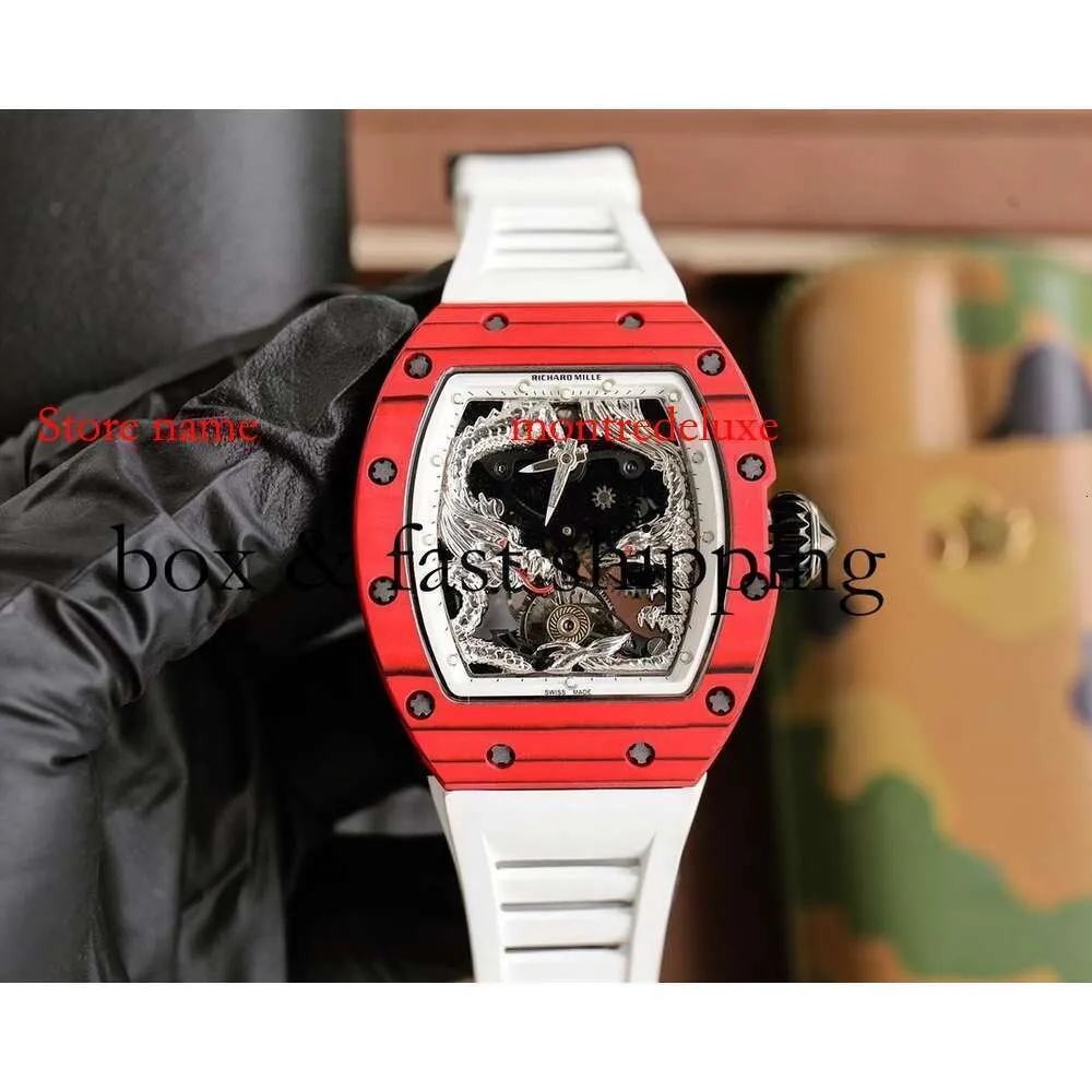 Design Rm57 Tourbillon Male Dragon And Phoenix SUPERCLONE Carbon Fiber Watch Automatic New Rm57-01 Watches Light Wristwatch687 Montres de luxe