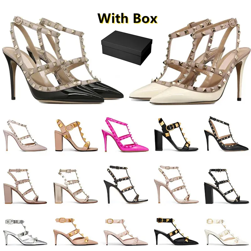 Box Luxury Designer Heels için Kadın Ayakkabıları Önyükleme Pompası Açık Toe Stud Sandals Lady Woman Lüks Topuklu Chaussure De Scarpa High Topuk 6 8 10