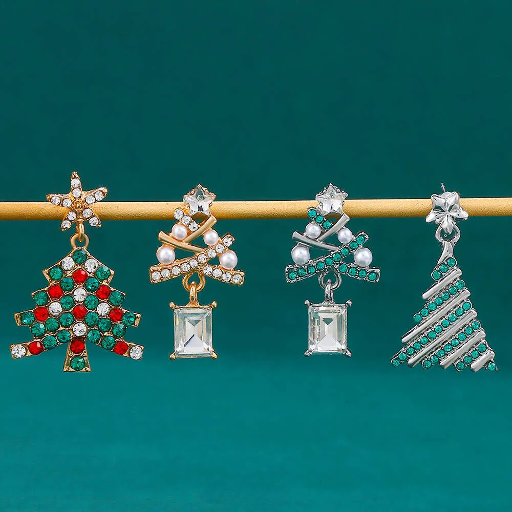 Oorbellen Designer Oorbellen Licht Luxe Nieuwe Diamanten Kerstboom Oorbellen Gepersonaliseerde Temperament Kerst Kleurrijke Diamanten Oorbellen Oorbellen voor Dames