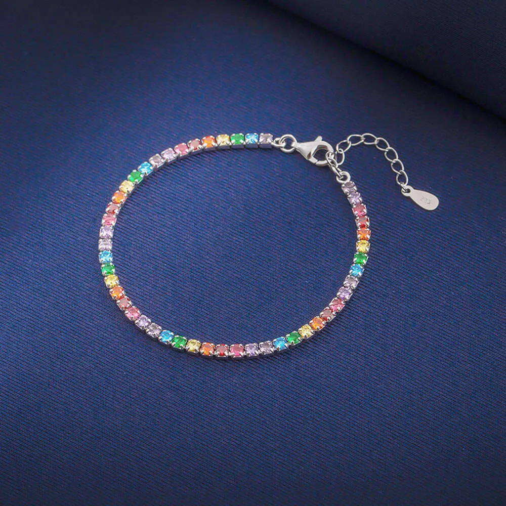 Rainbow Bracelet Ins Small Design Minimalist Female Sterling Sier Super Sparkling Full Diamond Zirconia Student Gifts to Best Friends