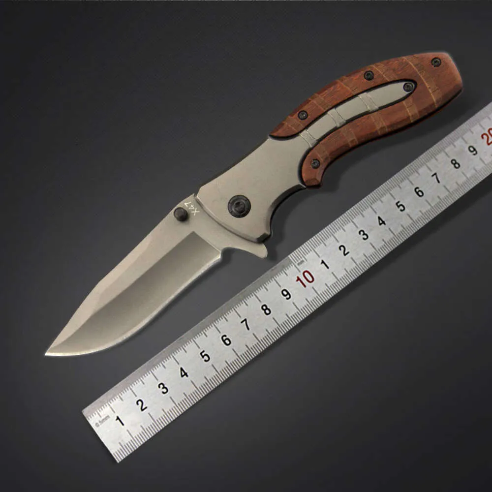 7.95 '' Folding Pocket Knife Outdoor Survival Tactical Camping Vandring Hunting Knives Trähandtag Räddning Självförsvar Tool