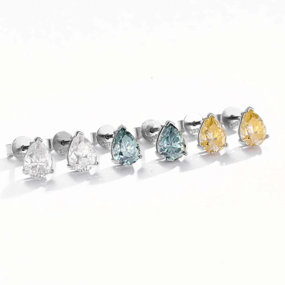 Creative lorful Pear Water Shang Shed Mosang Diamond Ear Studs Wo with High Grade Feeling, Light ,