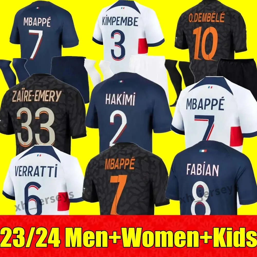 23 24 Mbappe Soccer Jerseys 2023 2024 PSGS Di Maria Wijnaldum Sergio Ramos Hakimi Maillots de adult and Kids Football Shirt Icardi Verratti Third 4th