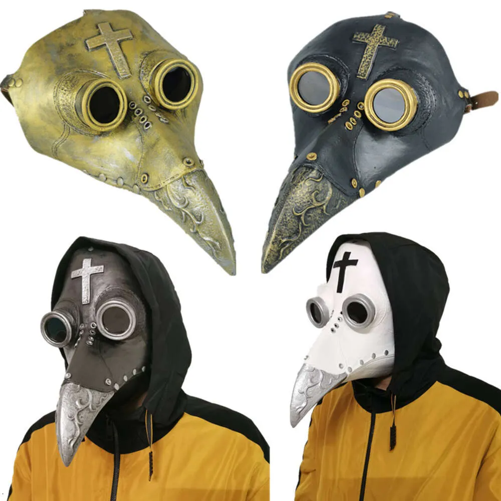 Cosplay punk medieval steampunk máscara praga médico pássaro bico com cruz halloween cosplay festa adereços rave masquerade látex máscara cosplay