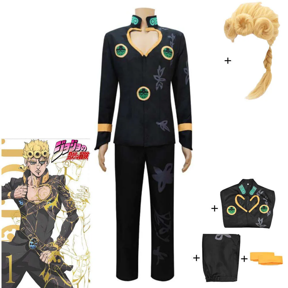 Cosplay Giorno Giovanna Shiobana Haruno Costume Cosplay Anime Jojo S Bizarre Adventure Vento D'oro Vento Aureo Passione Parrucca Abito Nero