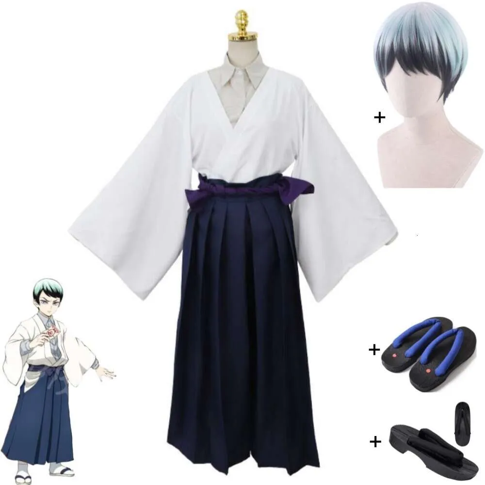 Costume de Cosplay Anime Yushirou Demon Slayer Kimetsu No Yaiba, sabots de perruque, uniforme Kimono pour adulte, Costume de fête de carnaval d'halloween