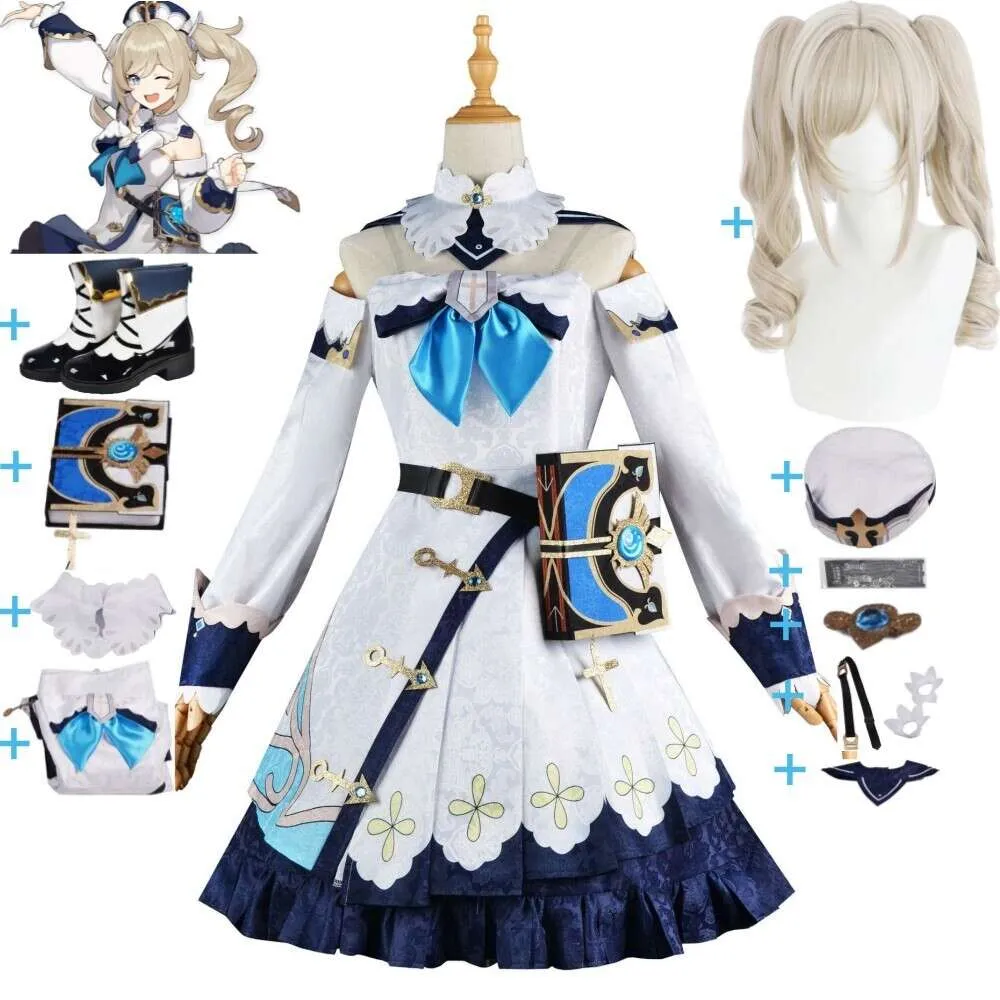 Cosplay Anime Spiel Genshin Impact Barbara Gunnhildr Cosplay Kostüm Perücke Schuhe Mondstadt Sexy Frau Lolita Maid Kleid Owen Anzug