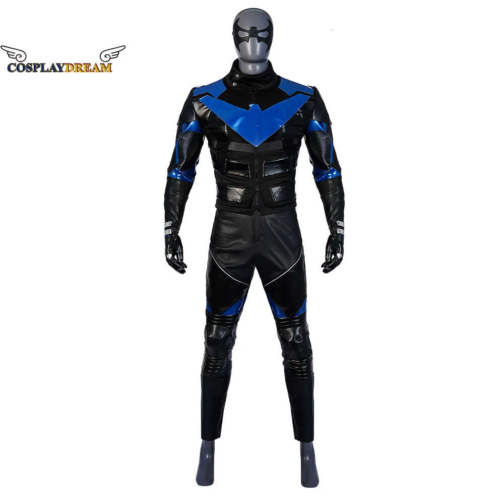 Gotham Cos Knights Nightwing Cosplay Costume Jacket Pants Gloves Mask Outfits Halloween Carnival Party Suit Disguise Man AdultCosplayCosplay