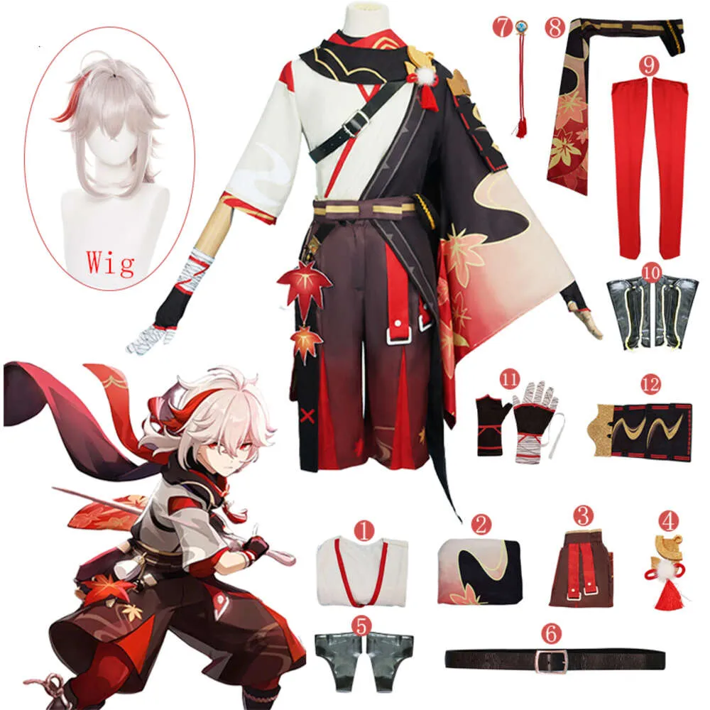 Genshin Impact Kaedehara Kazuha Cosplay Halloween Carnevale Samurai Costume Wigcosplay