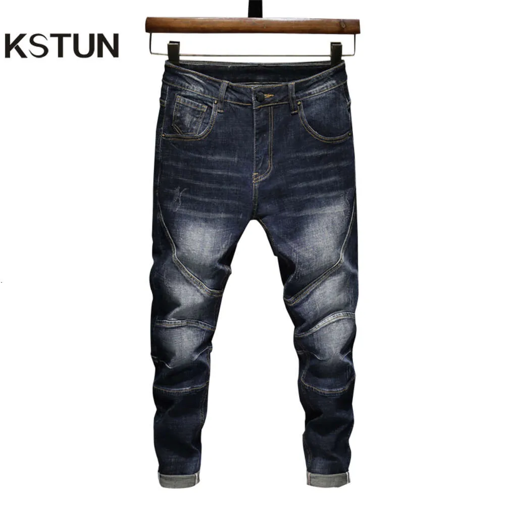 Pantalon homme Stretch automne et hiver Patchwork mode Streetwear pantalon bleu foncé pour homme jean homme Original