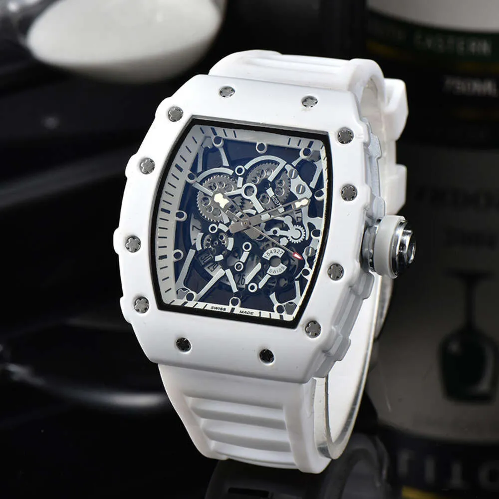Relógio masculino de cerâmica com fundo transparente oco estilo mecânico branco personalizado relógio de quartzo fashion
