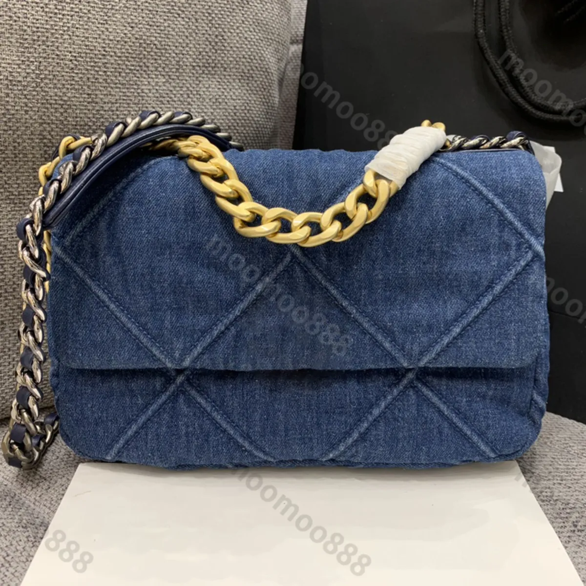 10A Top Tier Mirror Quality 19 Bags Small 26cm Blue Denim Quilted Flap Purse Designer Womens Crossbody Shoulder Gold Strap Box