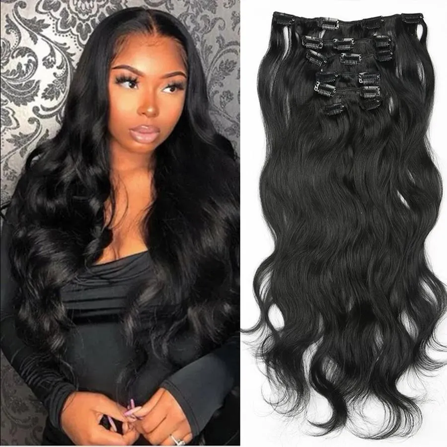 Black Womens Human Hair Clip Ins Remy, Set, 120g, Natural, Brazilian