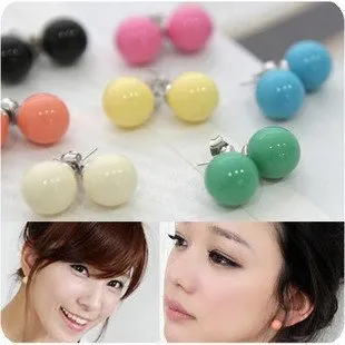 2011 New Fashion Candy Colors Cute QQ Ball Earrings Bead Sweet Ear Studs Earring Women's Brand New 30pair/lot