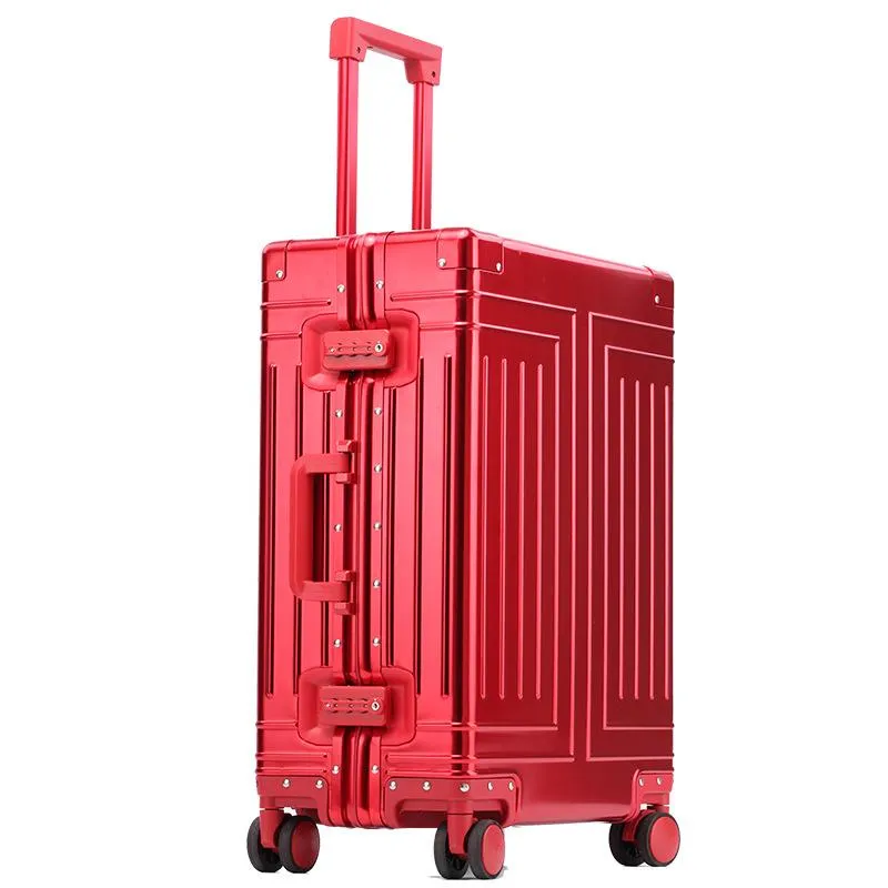 100% Aluminum-magnesium Boarding Rolling Luggage Business Cabin Case Spinner Travel Trolley Suitcase With Wheels Suitcases314l