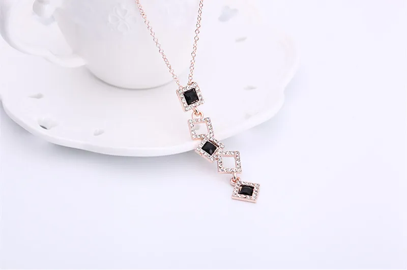 Earrings Necklace Jewelry Set Luxury High Grade Exquisite Rhinestone 18K Gold Plated Geometric Squares Party Jewelry 2-Piece Set JS274