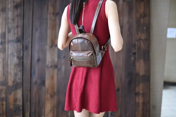 2017 new arrival women lady mini backpack real genuine first layer full grain top quality leather vintage bag 