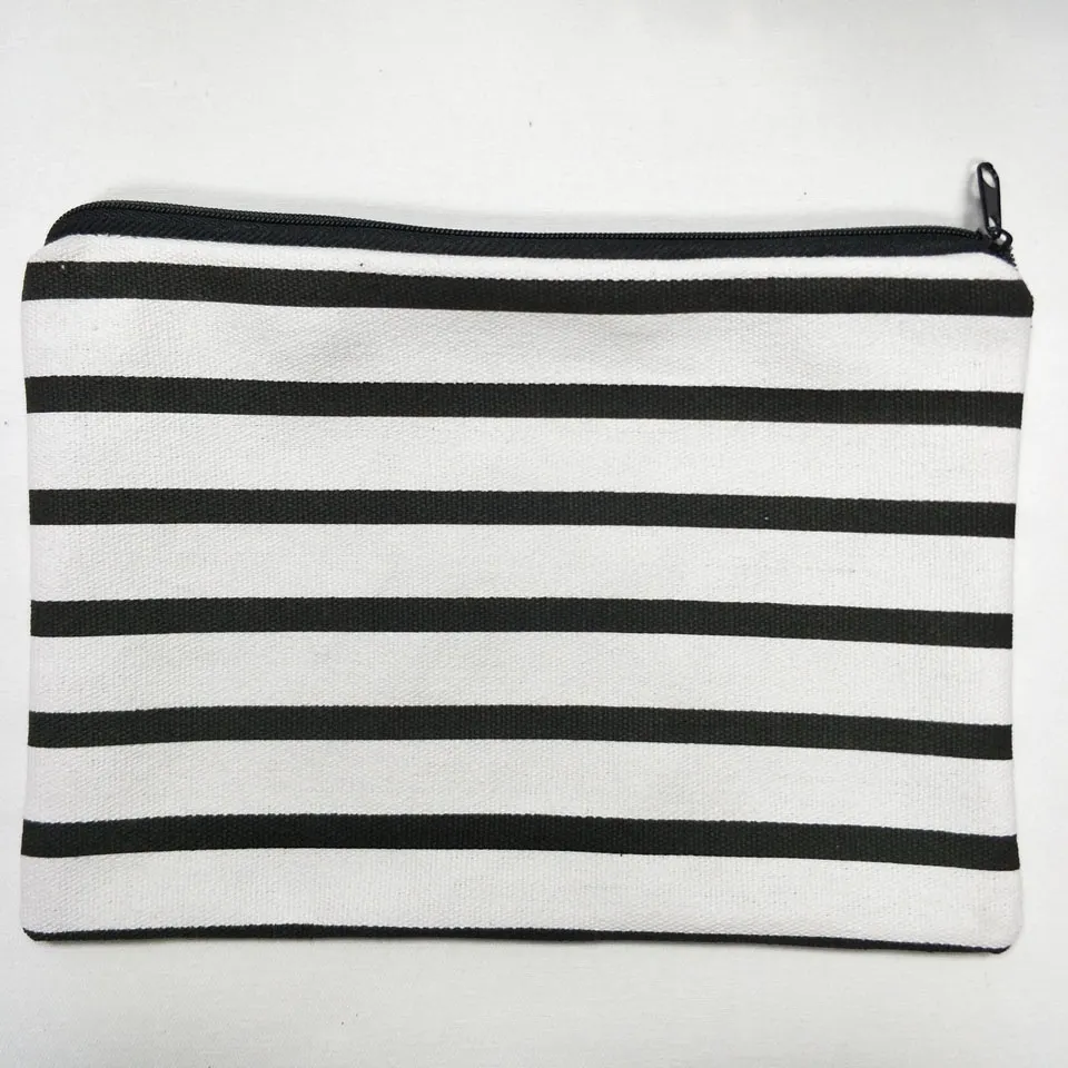 black&white stripe canvas coin purse 6*9in/5*7in with black zip canvas zip pouch direct from factory free ship by DHL in stock