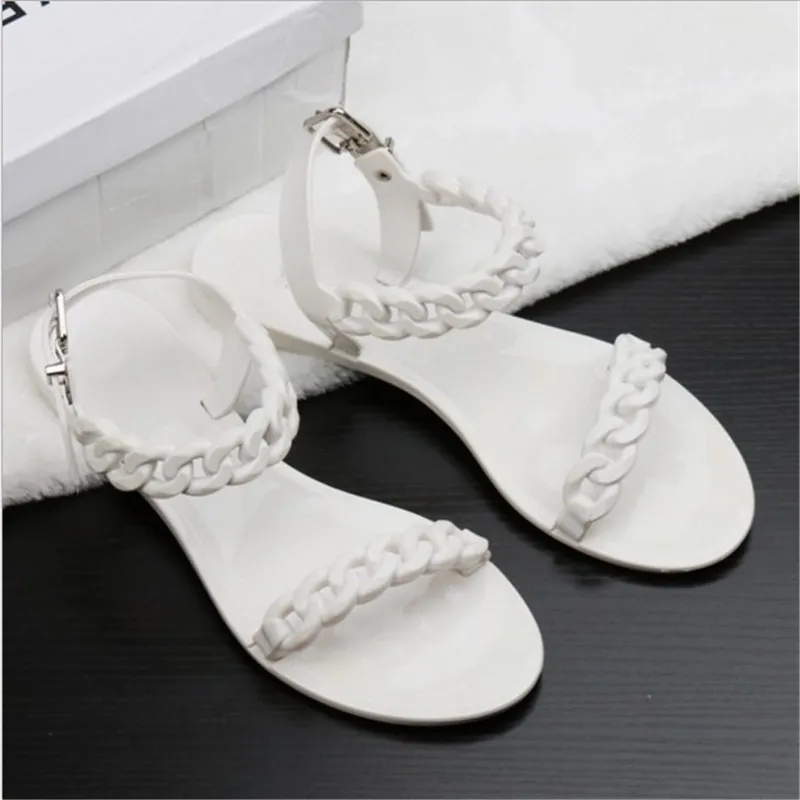 2021 Summer Plastic chain beach shoes candy color jelly sandals flat bottomed out fashion