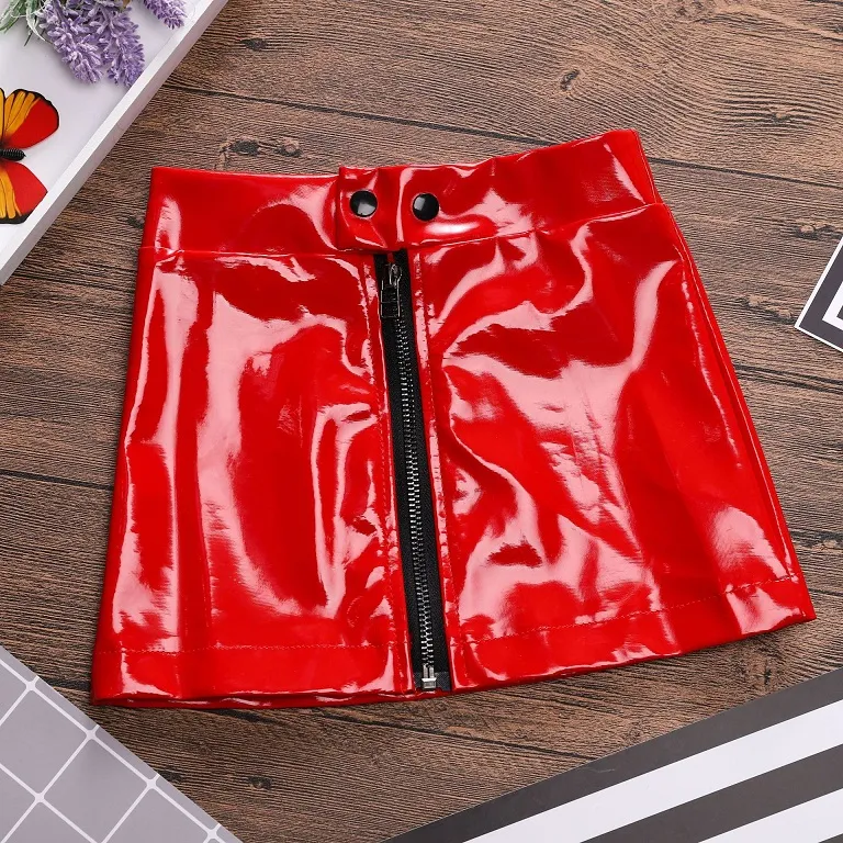 Fashion Girls Leather Zipper Skirts 2018 New Kids Clothes for Boutique Euro America Little Girls Solid Color Leather Short Skirts