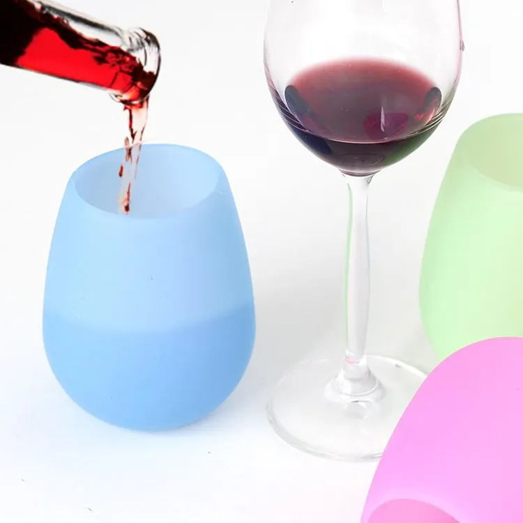 Silicone Wine Cup Glasses Unbreakable Premium Food Grade Stemless Drinking Cups Dishwasher Cafe Recyclable Rubber Wine Glasses Drinkware