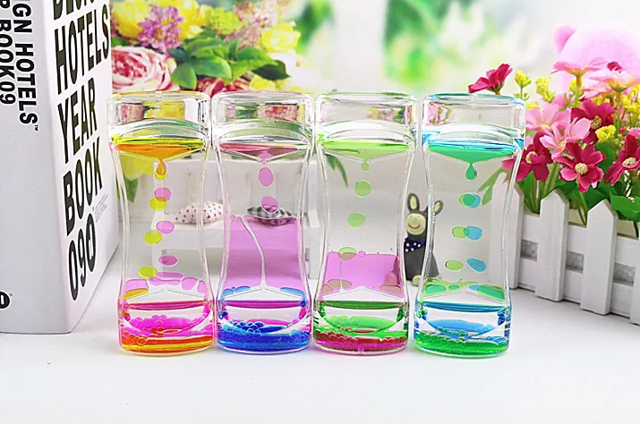 Floating Double Color Symphony Slim Liquid Oil Leakage Dynamic Timing Acrylic Hourglass Timer Clock Ornament Desk 