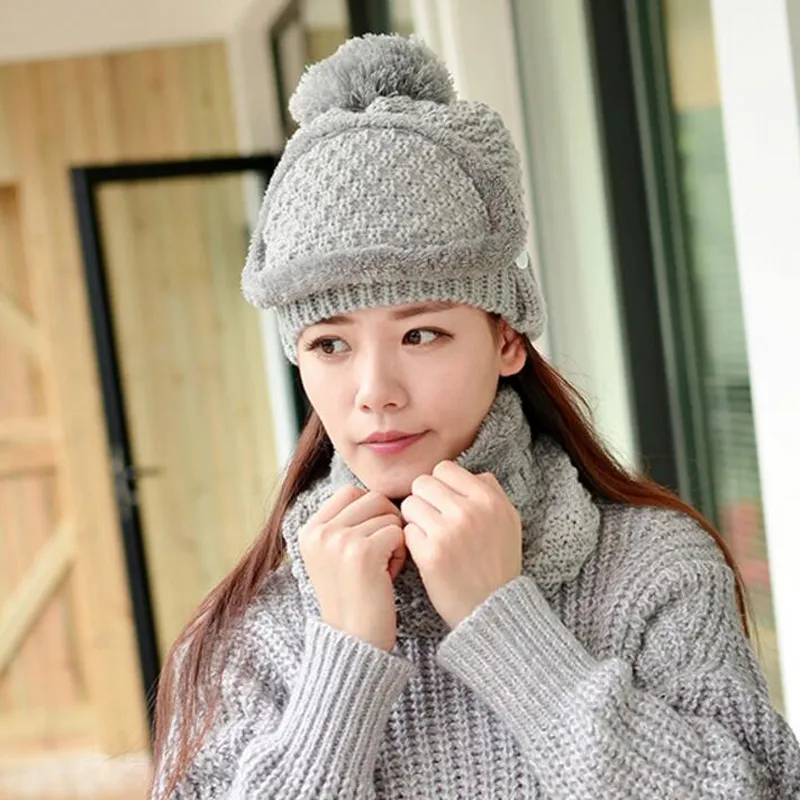 Warm Hats Cap Scarf Winter Super Warmth Beanie Knitting for Women Caps with Mask Lady Beanie Knitted Hats Collar