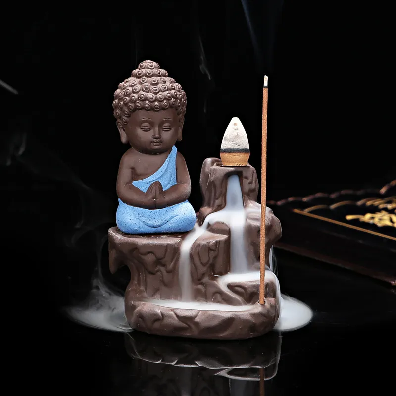 The Lovely Little Monk and Small Buddha Censer Backflow Incense Burner for The Home Office Teahouse Home Decor Christmas gift