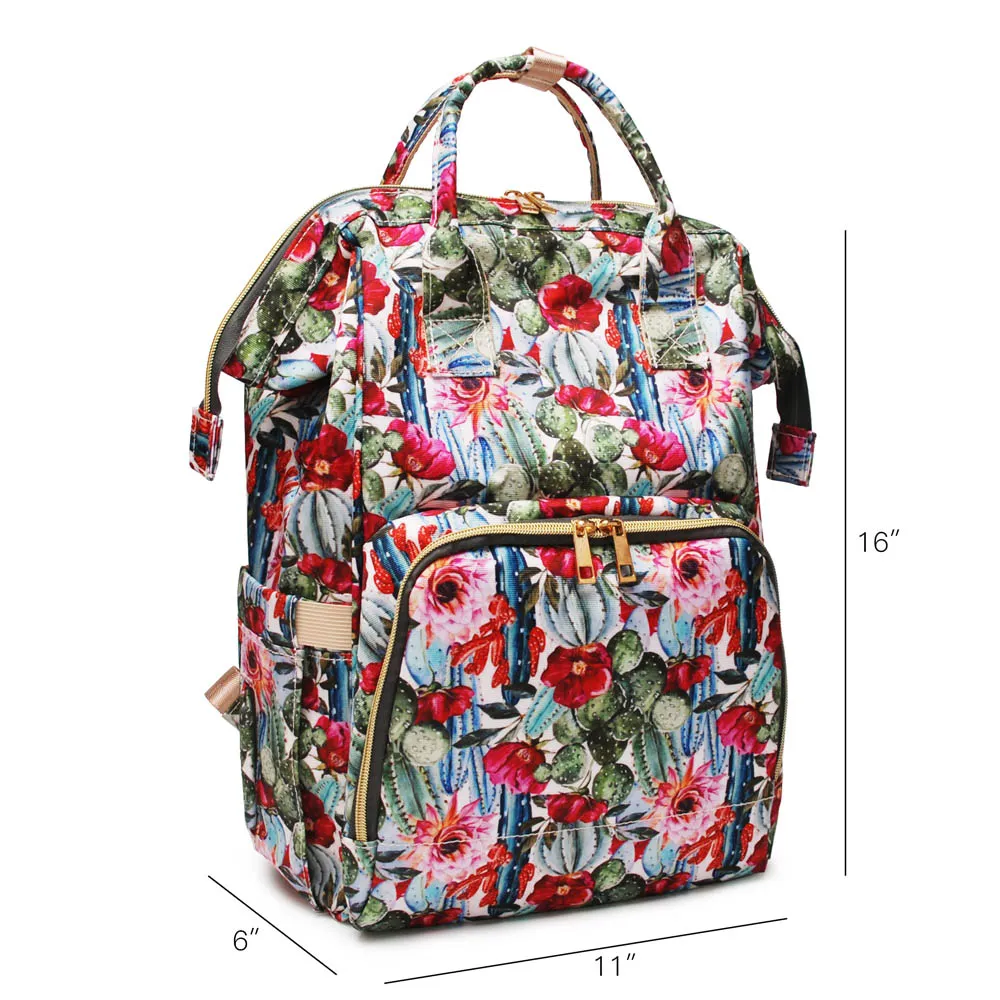 Cactus Flower Shoulder Bag Wholesale Blanks Large Capacity Cactus Diaper Backpack Floral Mummy Baby Care Nappy Bag DOM1069003