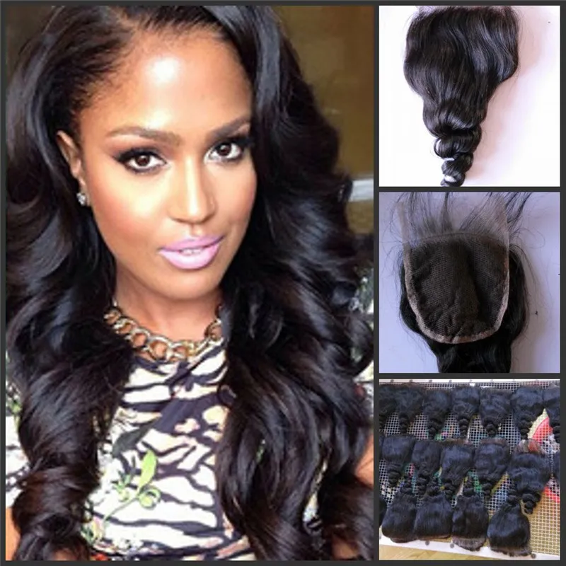 Good Quality Hair Lace Closures Free Middle Three Part Indian/Malaysian Human Hair Loose Wave Virgin Hair Closure