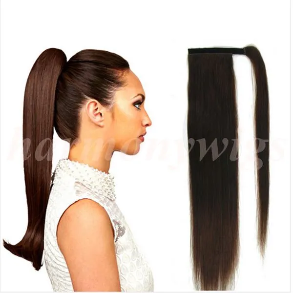 最高品質100％人間の髪Ponytail 20 22インチ100g＃1B /オフブラックダブル描画ブラジルマレーシアのインドの髪の伸び