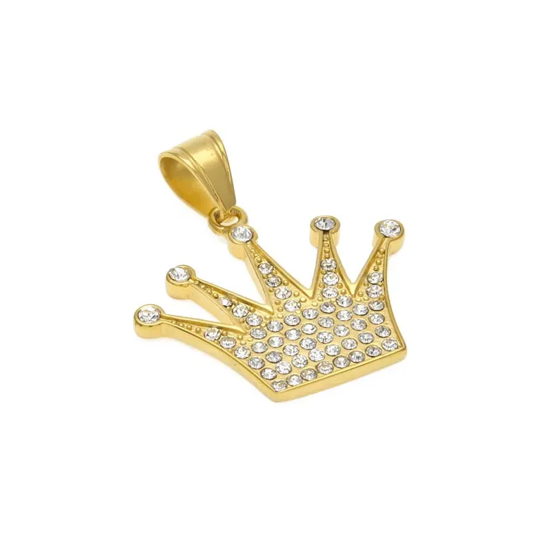 Catena cubana di Bling Pling dell'acciaio inossidabile del pendente della corona del diamante placcato oro del pendente della collana di Hip Hop Trasporto libero