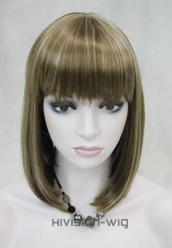 Vacker charmiga mode 8 färger Bob Short Straight Bangs Women Damis Daily Hair Wig Hivision E960643887157116579