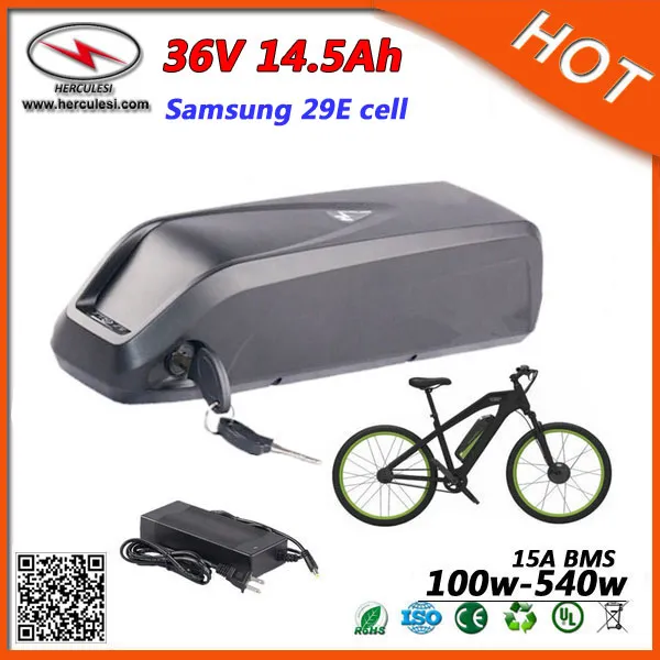 2016 Bateria 36V bicicleta na moda Li Ion Hailong lítio bateria eléctrica 36V 14.5Ah usar em células de S amsung 2900mAh para 500W Motor