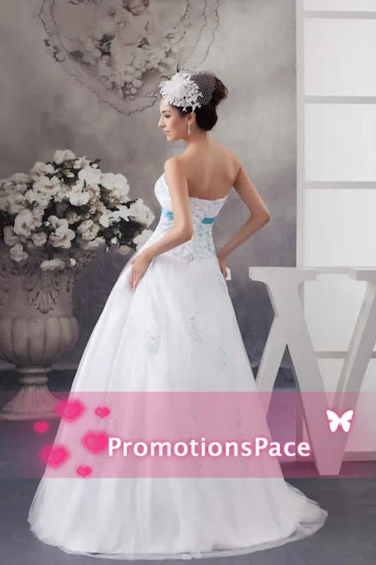 New Design Strapless 2015 Empire Waist Wedding Dresses With Light Sky Blue Beading Appliqued Satin Sash Plus Size Bridal PartyGowns WDH1-476